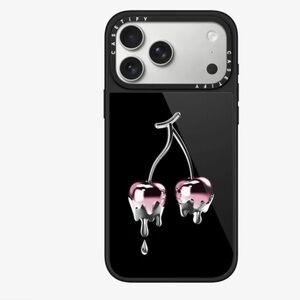 Casetify Black Phone Case with Pink Dripping Cherry Design IPhone 17 pro case